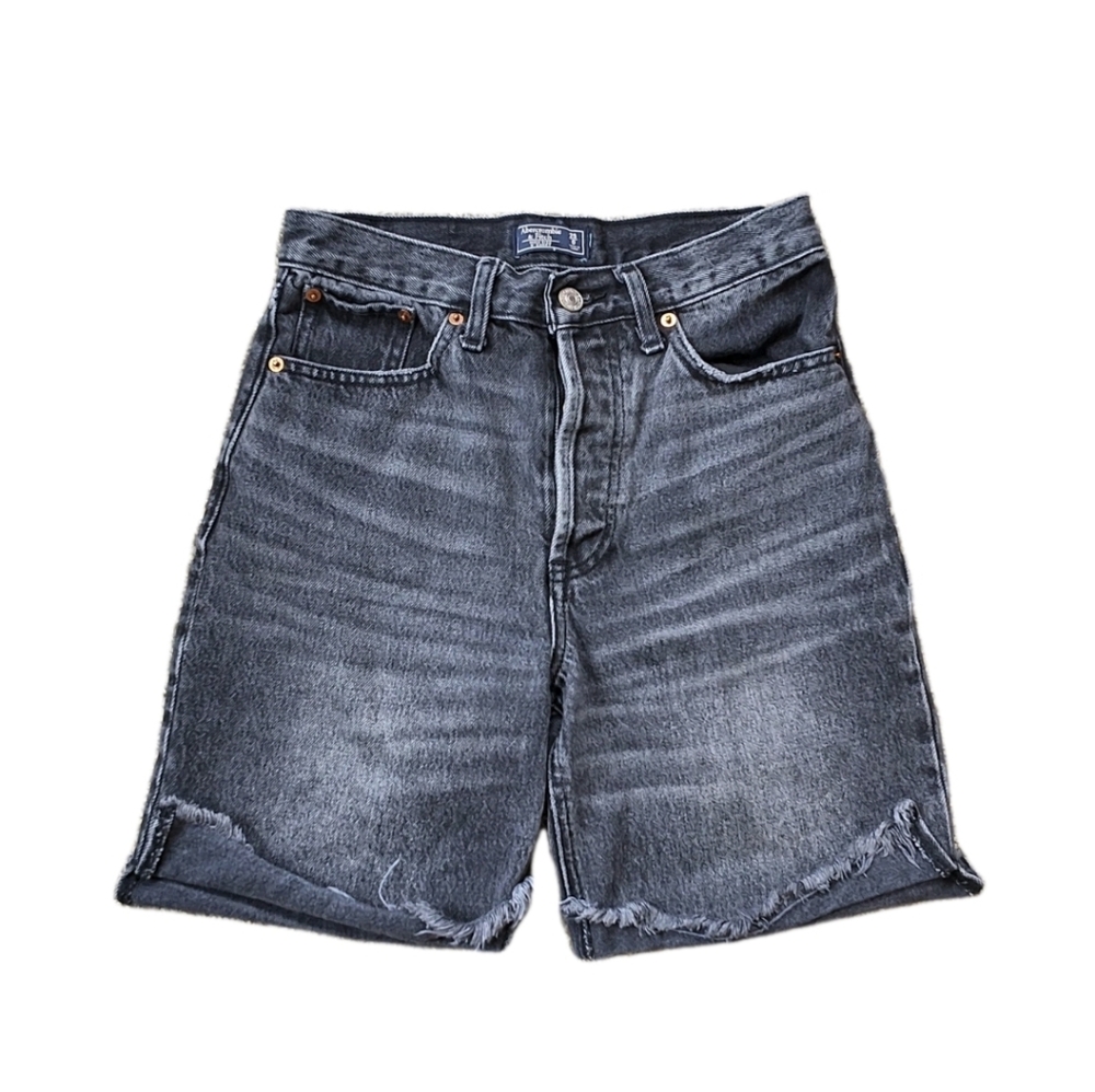 Abercrombie & Fitch High Rise 9" Shorts Women's 25/0 Black Cut-Off Denim Frayed